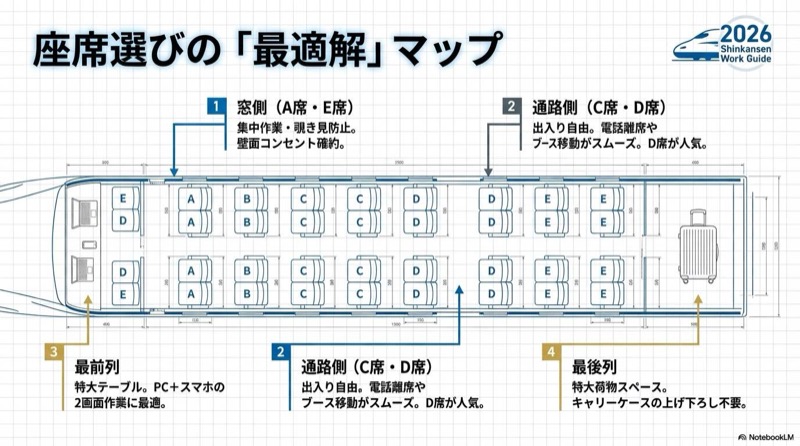 新幹線のワークスペースの席選び