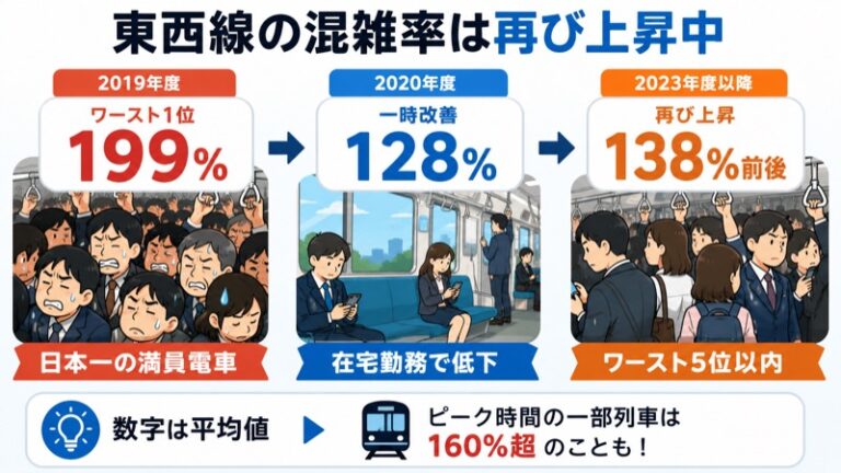 東西線の混雑はなぜひどい？｜ワースト常連の理由と回避術を全解説 | 旅と食のなぜ図鑑